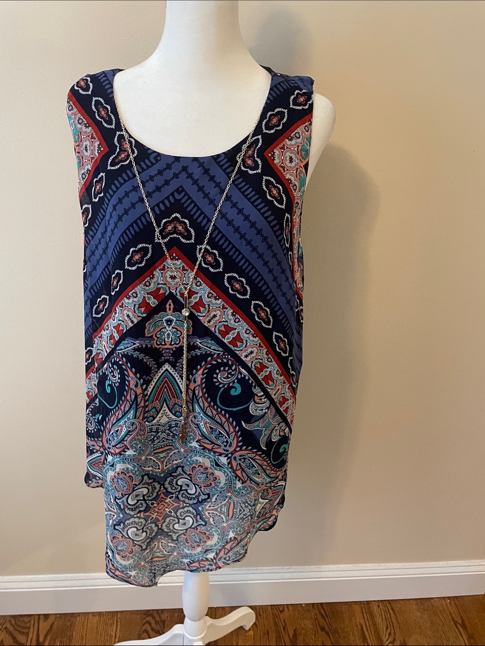 JM Collection Navy Paisley Sleeveless Tunic